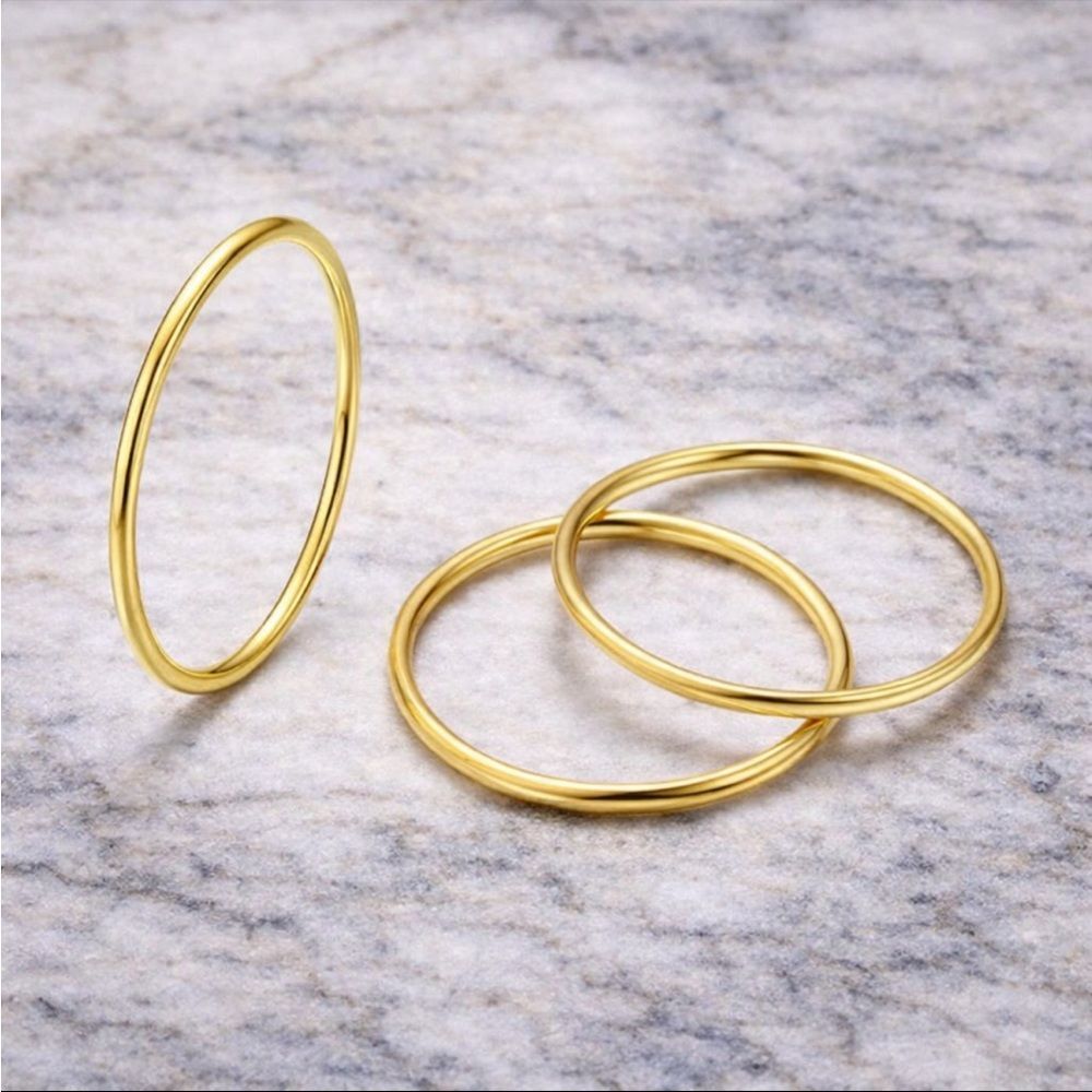 14K Gold Filled Thin Stackable Ring 3PC Set 1mm Plain Minimal Stacking Band Trio